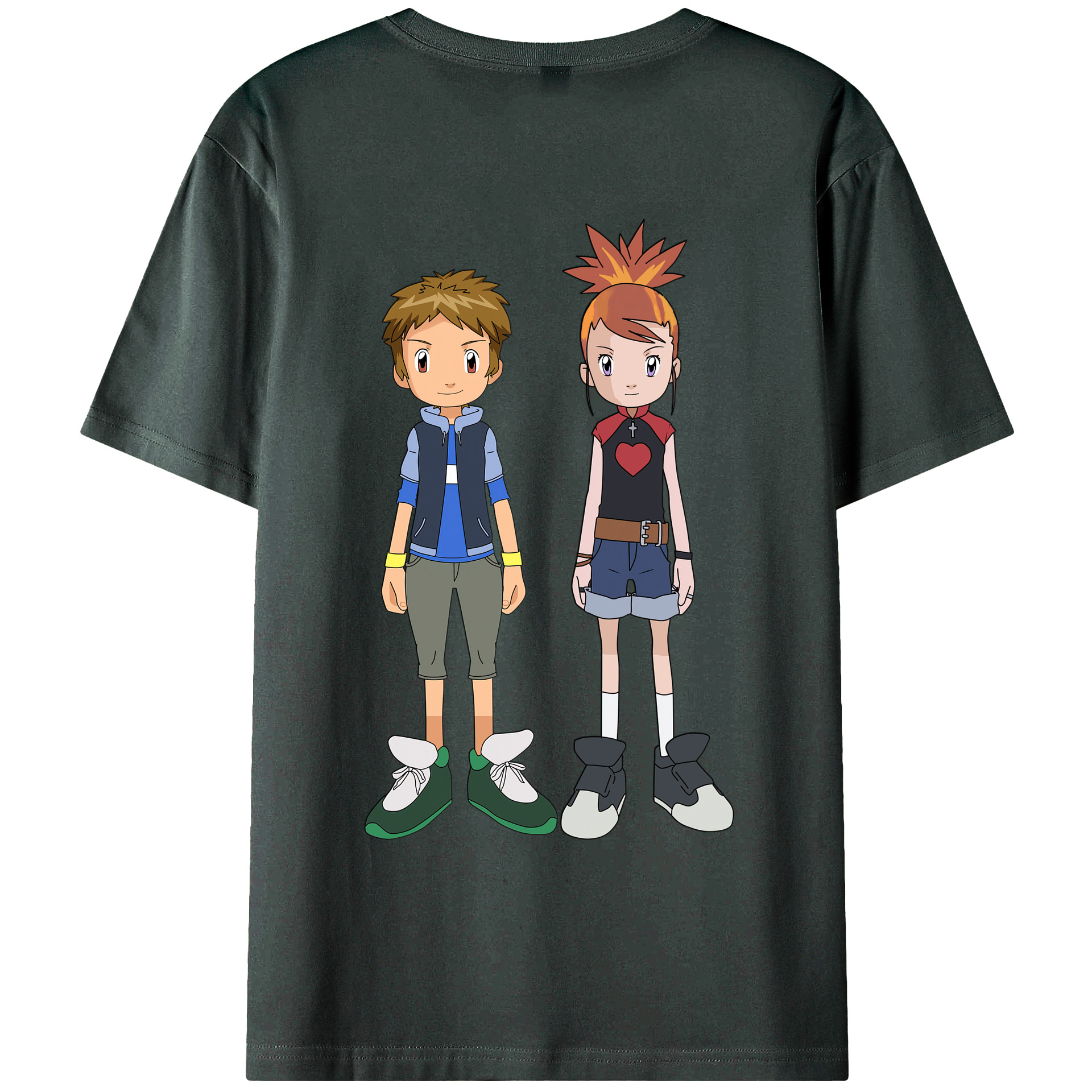 （画像用） Digimon デジタルモンスター/デジモン 綿100％ メンズ半袖Tシャツ（バックプリント） 通気性